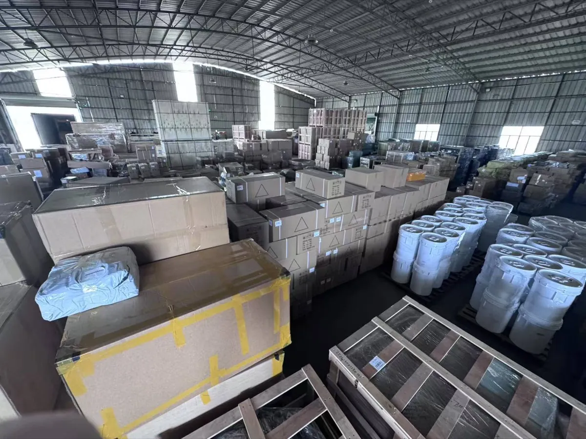 Large-scale freight staging area with sorted boxed goods ready for high-throughput dispatch