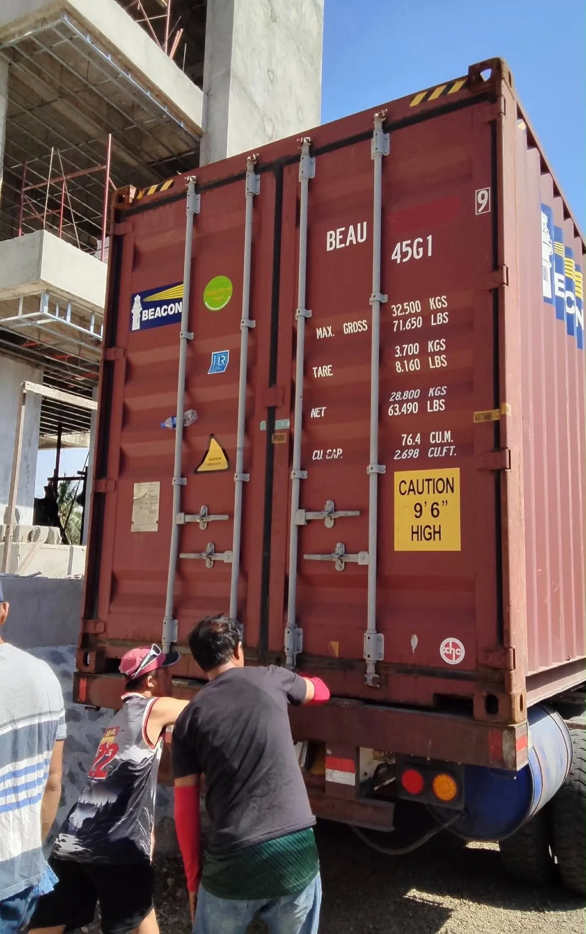 Large steel shipping container door open and ready for loading at China port